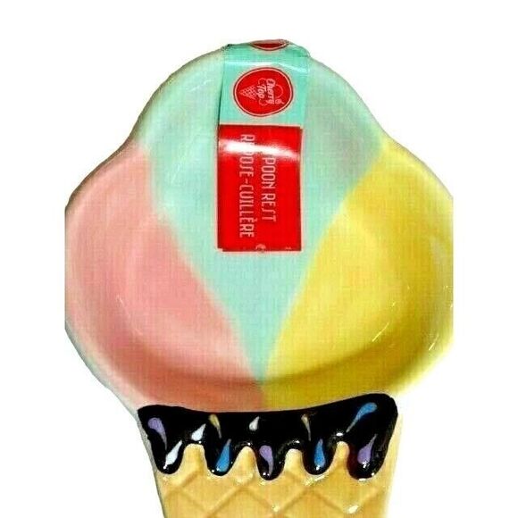 Cherry Top Ice Cream Cone Spoon Rest Utensil Holder Kitchen Ceramic 9 x 5-in NEW - Picture 2 of 5